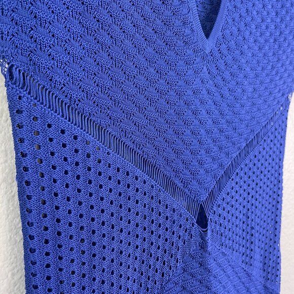 Zara Womens Small Blue Sheer Pointelle Knit Chain Midi Dress Short Sleeve - Picture 7 of 9